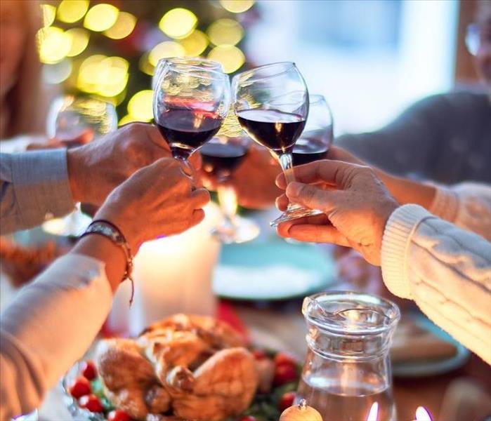 Group of people toasting around a Thanksgiving table